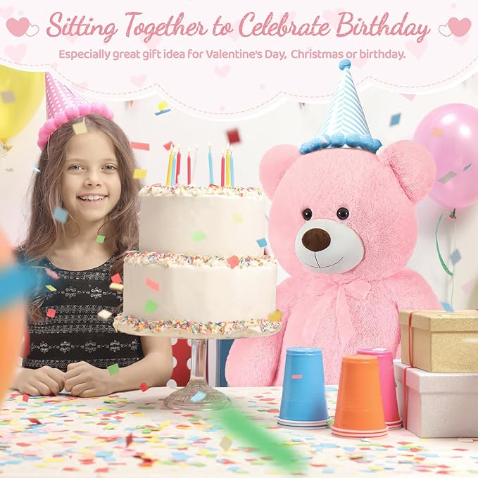 Toys Studio Big Pink Bear 36in Plush Giant Teddy Bear Stuffed Animal Cute Teddies for Girls Baby Shower, Super Soft Cuddly Teddy Plush Toy for Girlfriend Women Valentine's Day Gift