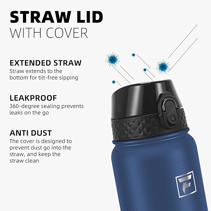 Fanhaw 20 oz Insulated Stainless Steel Water Bottle with Straw Lid, Leakproof & Anti-Dust Sports Bottle for Kids, Women & Men (Navy Blue)