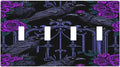 Light Switch Covers Gothic Style Crow Purple Flowers Quad Toggle 4 Gang Wall Plate Electrical Faceplate Decorative Switch Plates for Bedroom living Room Decor