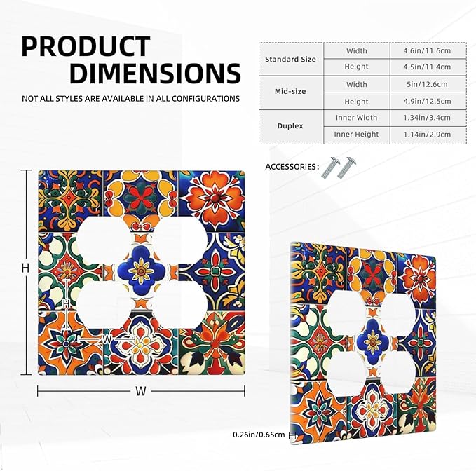 Outlet Covers Colorful Mexican Talavera Vintage Boho Floral 2 Gang Double Duplex Decorative Light Switch Covers Electrical Wallplates Socket Faceplate For Farmhouse Cabin Decor