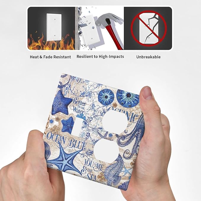 Wallplates Vintage Sea Blue Seahorse Starfish Octopus 1 Toggle 1 Duplex Switch Plate Electrical Gfci Faceplate Decorative Light Switch Covers For Kids Room Home Decor