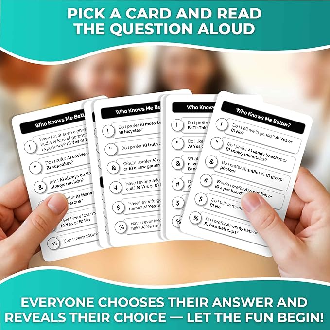 Family Board Games for Kids and Adults - Trivia Card Games for Kids 8-12 and Adults - Who Knows Me Better for Family Game Night - 500+ Facts Questions from Ages 6-8 — Fun Travel Car Activities for 5+