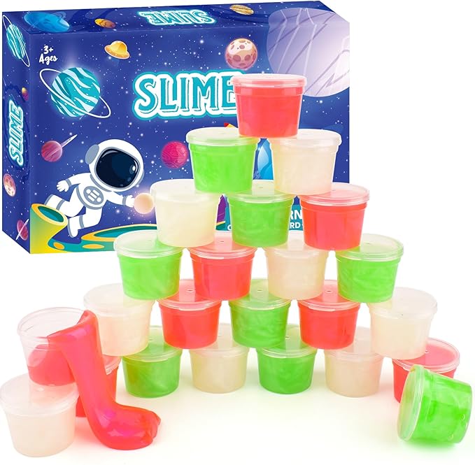 Galaxy Slime 24 Pack – Red, Green & White Slime Party Favors, Non-Sticky, Soft Slime Kit for Classroom Prizes, Christmas Stocking Stuffers, Goodie Bag Stuffers,Easter Basket Stuffers for Kids