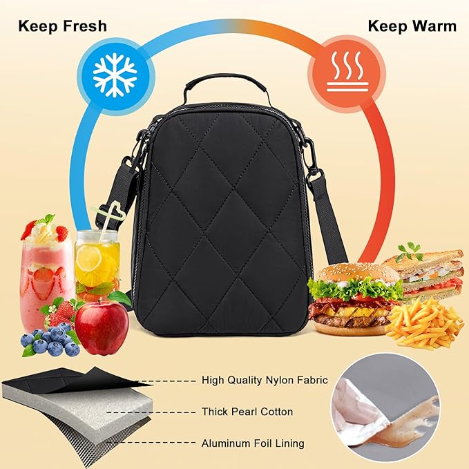 LOIDOU Lunch Box for Kids Boys Girls Insulated Lunch Bag Thermal Meal Tote Reusable Lunch Pail Bags for School Travel (black)