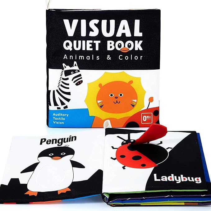 beiens Soft Baby Books - High Contrast Black & White Touch & Feel Crinkle Cloth Books for Infants & Toddlers, Early Educational Stimulation Toys, Baby Girl & Boy Gift, Animal