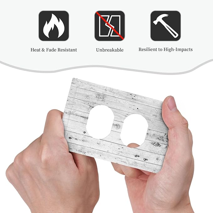Outlet Covers Rustic White Grey Wood Grain 1 Gang Duplex Light Switch Cover Electrical Receptacle Faceplate Wall Plate Decorative Switch Plates for Farmhouse Home Decor