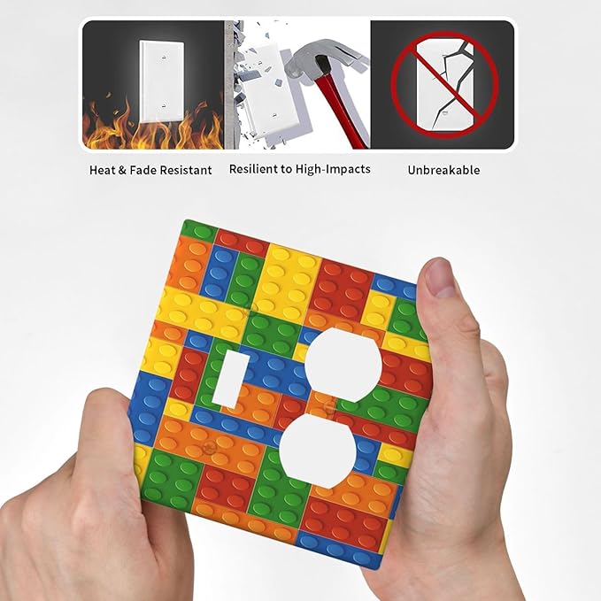 Outlet Covers Colorful Building Block 2 Gang Decorative Switch Plates 1 Toggle Duplex Combo Light Switch Cover GFCI Electrical Wall Plates for Kids Room Home Decor