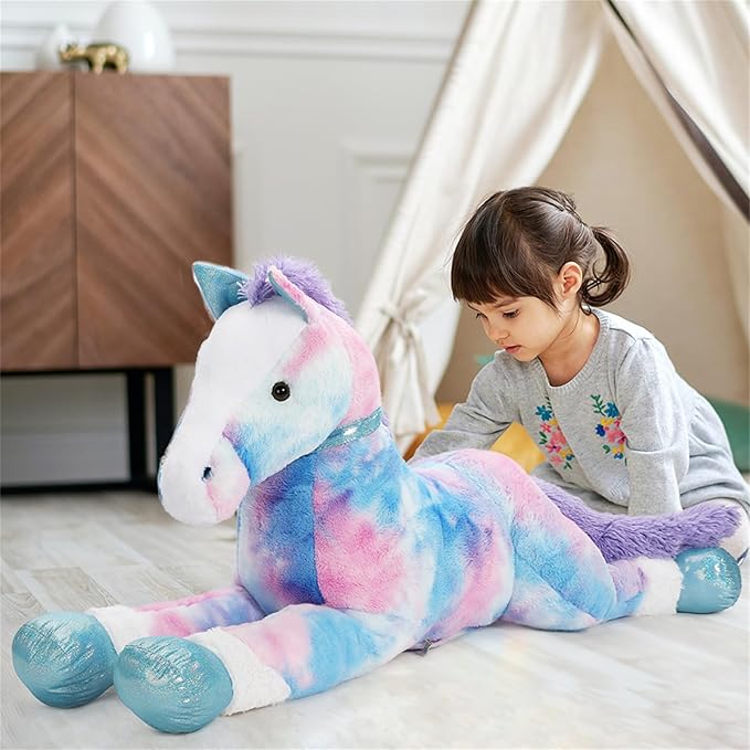 Tezituor 4ft Giant Horse Stuffed Animals, 47inches Lifesize Stuffed Pony Plush Toy, Hugging Soft Blue Horse Body Pillow Gift for Adult Kids