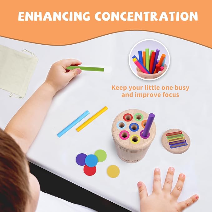 YHHYTOY Montessori Toys for 3 Year Old, Dual Play Wooden Educational Color Sorting Toy Toddler Preschool Learning Activities, Fine Motor Skills Sensory Toys for Toddlers 3-5 Girl Boy Birthday Gifts