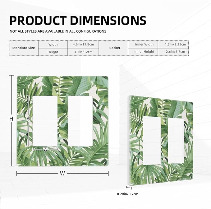 Green Tropical Palm Tree Leaf 2 Gang Double GFCI Decorator Rocker/decorator Light Switch Cover Decorative Outlet Wall Plate Electrical Faceplate Screwless