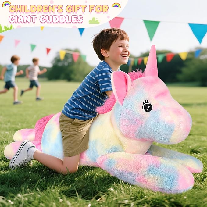 SuzziPals 43 inch Giant Unicorn Stuffed Animal, Lifelike Giant Plush Unicorn Toys for Stress Relief & Companion, Soft Big Stuffed Animals, Rainbow Unicorns Big Plushies Gifts for Kids Adults