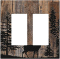 Decorative Outlet Covers Rustic Forest Antler Elk Deer Silhouettes Animals Wood Grain 2 Gang Double GFCI Rocker Electrical Wall Panels Light Switch Cover Plate for Farmhouse Home Decor