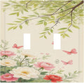 Decorative Switch Plates Garden Flowers Green Leaves And Butterflies 2 Gang Double Toggle Wall Plate Outlet Light Switch Cover Electrical Faceplate for Bedroom Cabin Decor