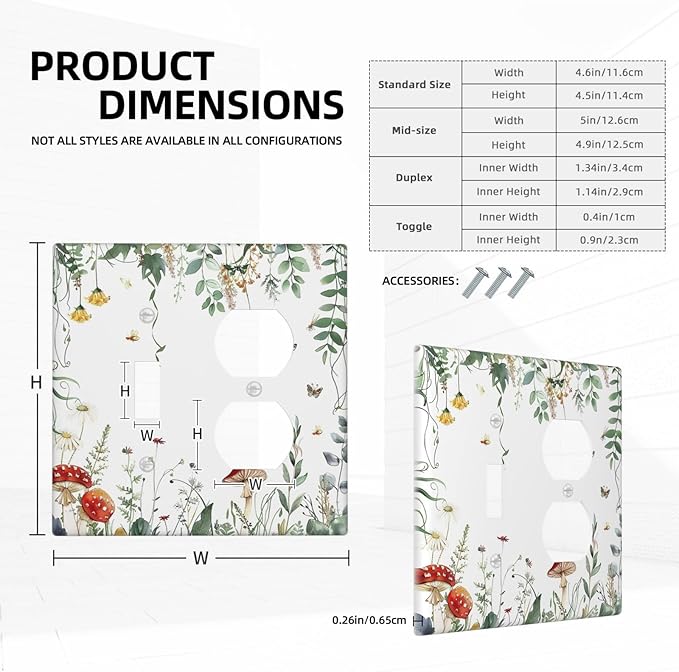 Wallplates Sage Plant Red Mushroom Butterfly Wild Flower 1 Toggle 1 Duplex Switch Plate Electrical Gfci Faceplate Decorative Light Switch Covers For Bed Room Kids Room Decor