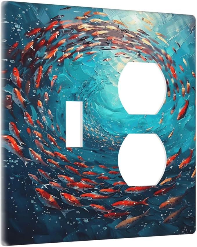 Ocean Fish School Of Fish Vortex Deep Sea Wallplates 1 Toggle 1 Duplex Switch Plate Electrical GFCI Faceplate Decorative Light Switch Covers for Kids Room Bedroom Decor