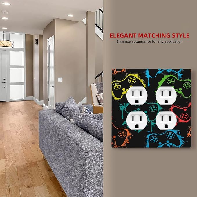 Gaming Hippie Gamer Modern Gamepad Colorful Graffiti Outlet Covers 2 Gang Double Duplex Decorative Light Switch Covers Electrical Wallplates Socket Faceplate for Kids Room Nursery Decor
