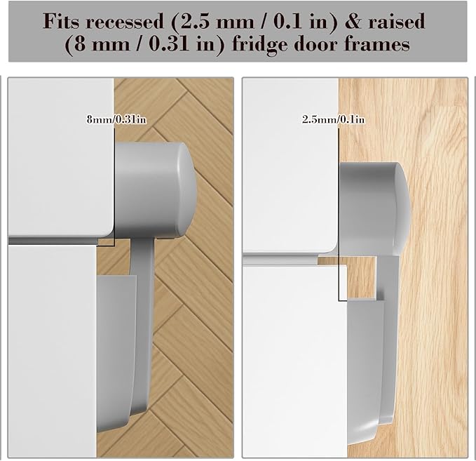 2 Pack Child Proof Fridge Lock, Baby Safety Refrigerator & Freezer Door Lock for Toddlers, Kids & Pets, One-Hand Operation, Strong Adhesive, No Tools or Drilling Needed, White
