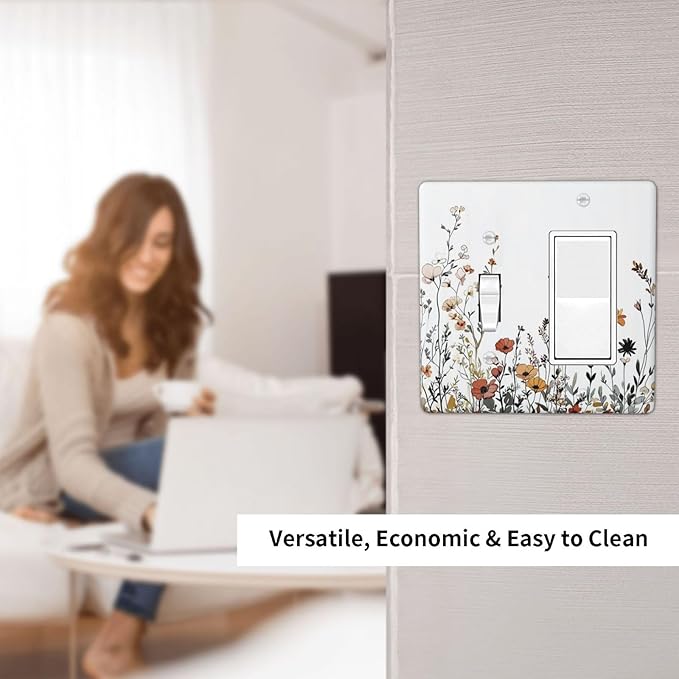 Outlet Covers Vintage Wildflower Colorful Plants Floral 1 Toggle 1 Rocker Combination Decorative Wall Plate Electrical Switch Plates Light Switch Cover Plate For Bed Room Living Room
