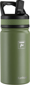 Fanhaw 14 Oz Kids Insulated Water Bottle with Straw Lid – Stainless Steel Double Wall Vacuum, Leak-Proof, BPA-Free Water Bottles for School Boys & Girls(Olive Green)