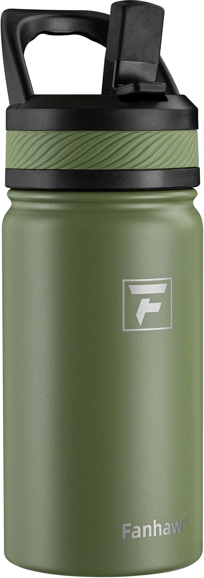 Fanhaw 14 Oz Kids Insulated Water Bottle with Straw Lid – Stainless Steel Double Wall Vacuum, Leak-Proof, BPA-Free Water Bottles for School Boys & Girls(Olive Green)