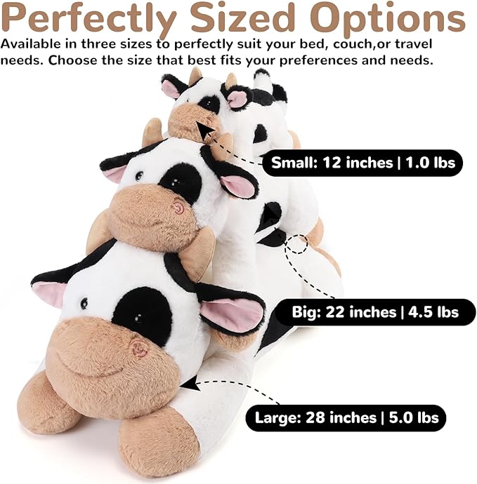 gnomantic Cow Weighted Stuffed Animals - 22 Inch 4.5 Pounds Weighted Plushies Cow Stuffed Animals - Big Plush Pillow - Cute Plush Toys Gifts for Kids & Adults (22" 4.5 lbs)