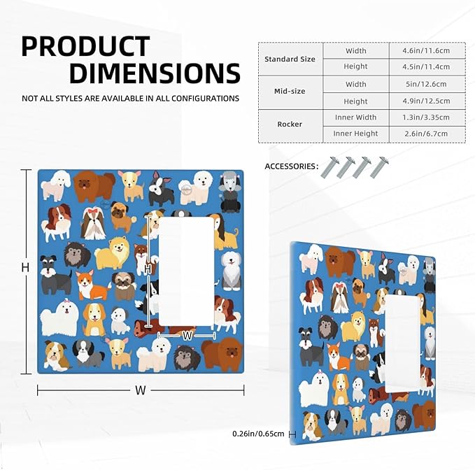 Cute Animal Dogs Puppy Decorative Outlet Cover Blank And Rocker Light Switch Plate Cover Electricity Receptacles Plates For Home Kitchen Living Bedroom 4.6 * 4.5