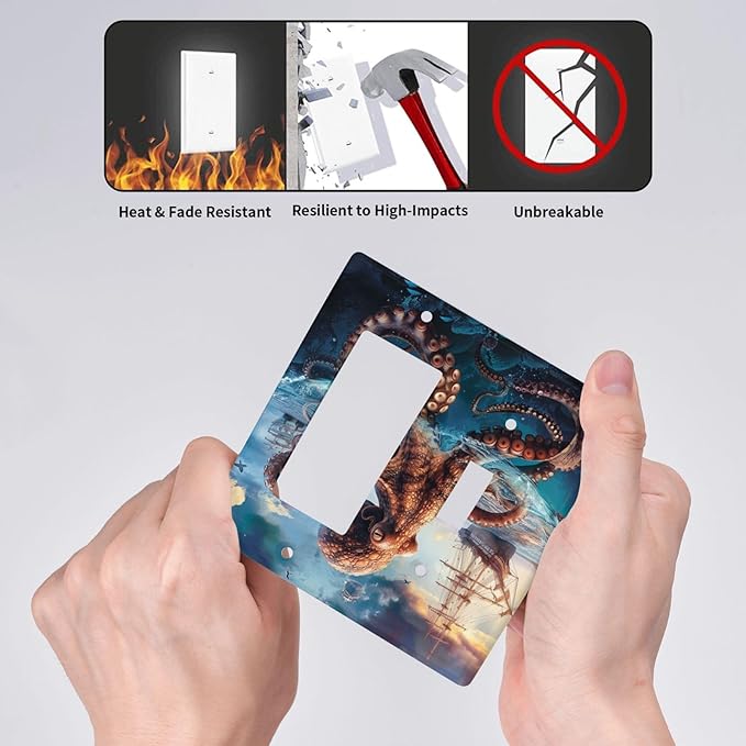 Outlet Covers Deep Ocean Octopus Sailboat Sea Monster 2 Gang Combo Light Switch Cover Plate Toggle Rocker Wallplates Decorative Switch Plates and Outlet Covers for Bathroom Bedroom Decor