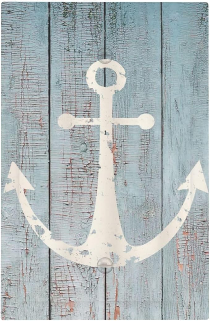 Anchor Rustic Sailing Nautical Wooden Planks Marine Light Switch Cover Plate 1 Gang No Device Blank Electrical Wall Plates Faceplate Decorative Switch Plate Covers for Bathroom Farmhouse Decor