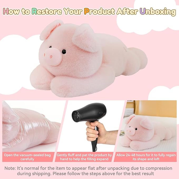 QUIRAI Weighted Stuffed Animals Pig Plush, 24" | 3.3 lb Pig Stuffed Animal, Pillowfort Weighted Plush Animals & Cute Plushies Gifts for Kids Adults