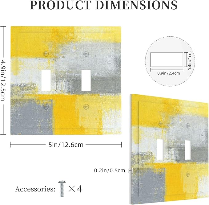 Outlet Covers Retro Modern Gray Yellow Ombre Abstract Art 1 Gang Duplex Light Switch Cover Plate Decorative Wall Plates Electrical Switchplate Receptacle for Bathroom Bedroom Decor（2 Pack）