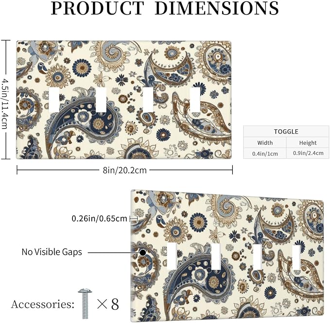 Light Switch Covers Doodle Style Floral Abstract Teardrop Quad Toggle Electrical Faceplate 4 Gang Wall Plate Decorative Switch Plates For Bed Room Living Room Decor