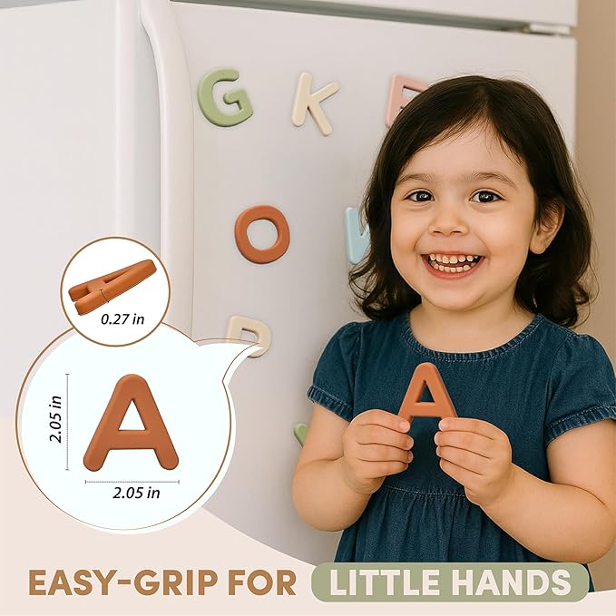 JoyCat Silicone Alphabet Magnetic Letters, 26 Uppercase ABC Fridge Magnets for Kids 3+, Preschool Learning Refrigerator Toy Set, Birthday Gifts for Boys Girls (Muted Color)