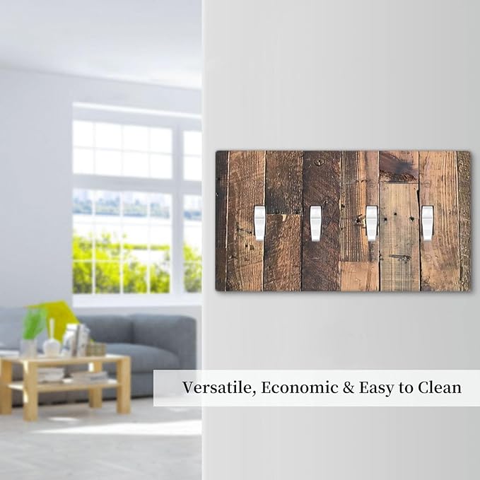 Rustic Brown Wood Plank Vintage Country Wooden Board Light Switch Covers Quad Toggle Electrical Faceplate 4 Gang Wall Plate Decorative Switch Plates for Farmhouse Home Decor