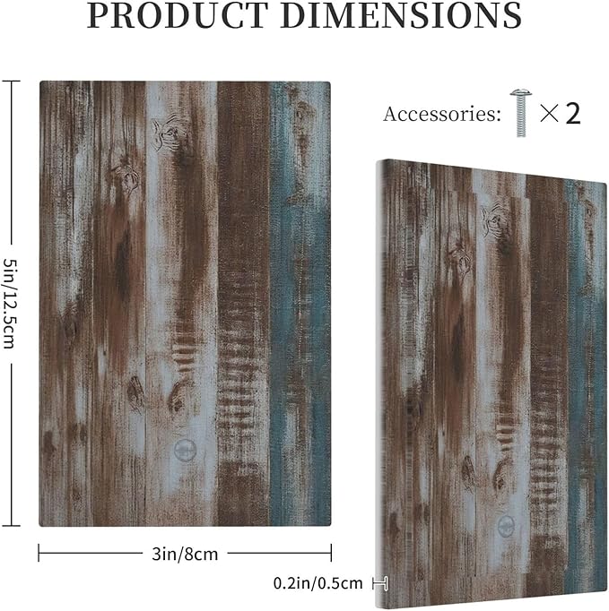 Vintage Blue Brown Wood Grain Light Switch Cover Plate 1 Gang Electrical Wall Plates Faceplate Decorative Switch Plate No Device Blank for Bedroom Farmhouse Decor