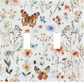 Decorative Switch Plates Butterfly Floral Boho Multicolor Flower Leave 2 Gang Double Toggle Outlet Light Switch Cover Wall Plate Electrical Faceplate for Bed Room living Room Decor