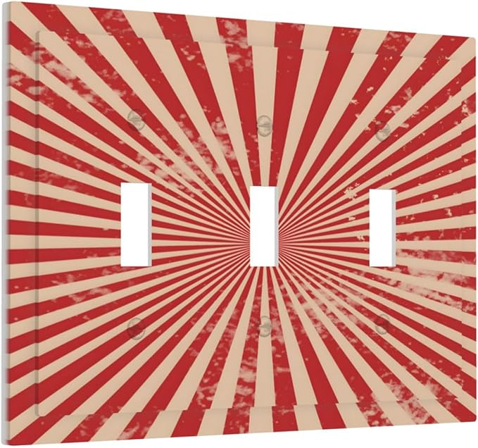 Retro Circus Sparkling Red White Lines Mid Century Decorative Switch Plates 3 Gang Wall Plate Triple Toggle Light Switch Cover Faceplate Electrical Wall Panels for Farmhouse Home Decor
