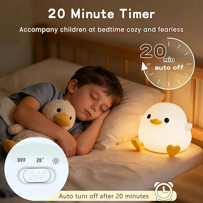 FAMIDUO Duck Night Light, Cute DoDo Duck Lamp, Squishy Silicone Dimmable Bedside Light for Baby Kids Nursery with Timer, Rechargeable Touch Nightlight for Boys Girls Room Decor, Mother‘s Day Gift
