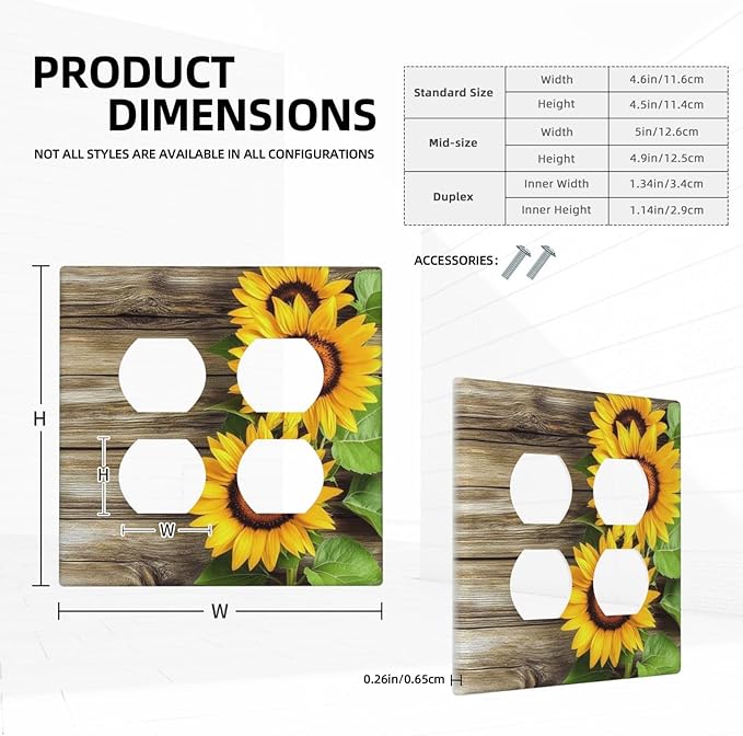 Outlet Covers Sunflowers Rustic Wood 2 Gang Double Duplex Decorative Light Switch Covers Electrical Wallplates Socket Faceplate For Farmhouse Cabin Decor