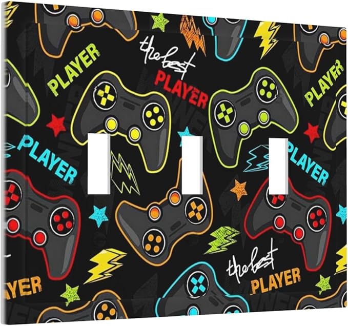 Kid Boys Gamer Gaming Game 3 Gang Light Switch Plate Decorative Triple Toggle Wall Plate Cover Electrical Faceplate for Bathroom Home Living Room Decorate