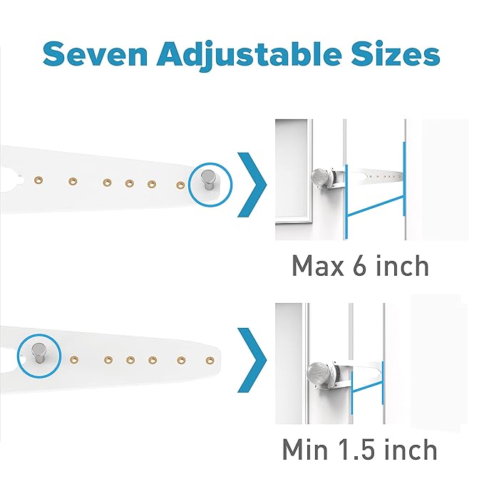 Neobay Adjustable Child Proof Door Lock, Easy Way for Baby Proof Litter Box While Keep Door Prop Open for Cats, No-Drill & Portable Alternative of Pet Gates and Interior Cat Door, White, 2 Packs