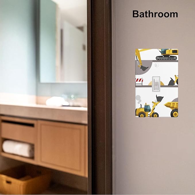 Construction Truck 1-Gang Toggle Light Switch Plate, Excavator Truck Wall Plate for Boys Kids Room, Playroom & Bedroom