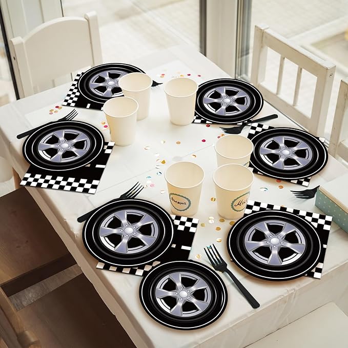 Kepeel 200Pcs Race Car Party Plates and Napkins Sets, Racing Car Race Track Party Supplies Decorations Racing Sports Themed Dinnerware for Kids Boys Birthday Baby Shower Home Decor, Serves 50