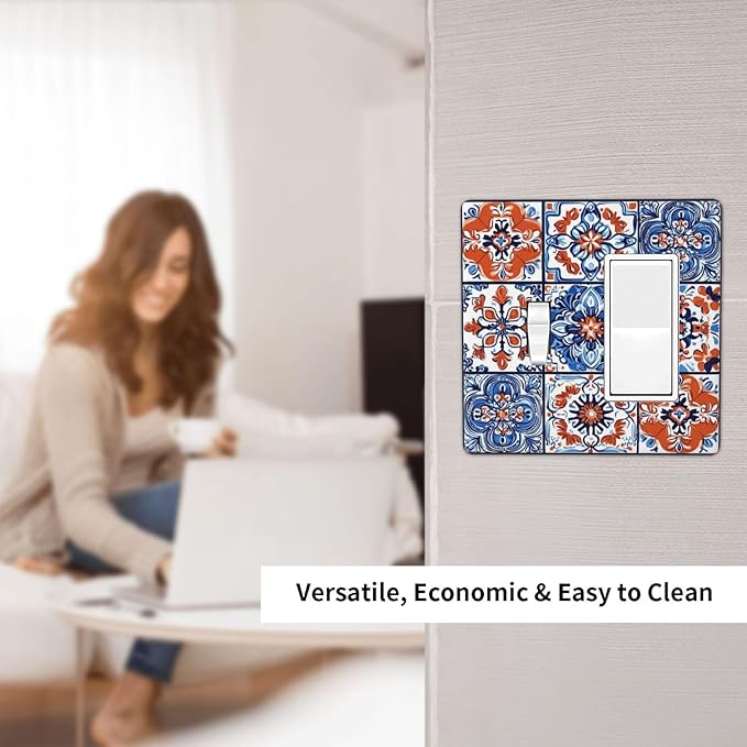 Outlet Covers Colorful Talavera Mexican Tile 1 Toggle 1 Rocker Combination Decorative Wall Plate Electrical Switch Plates Light Switch Cover Plate For Bathroom Kitchen Decor