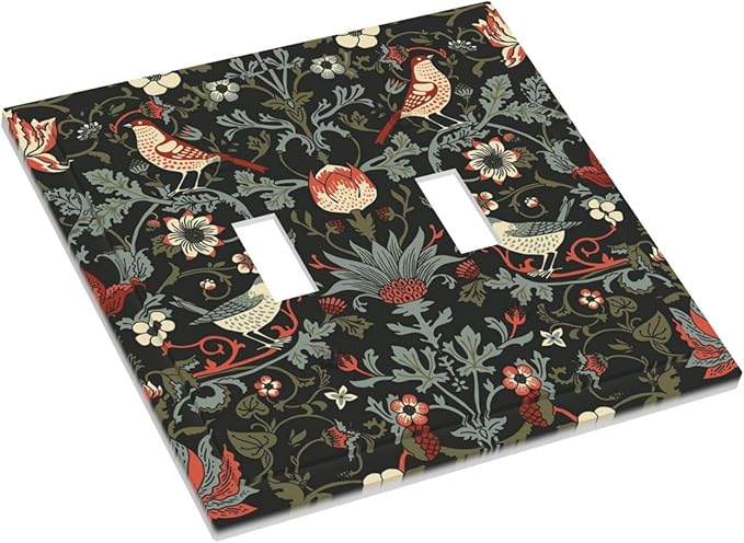 Vintage Birds Berries Mid Century Floral Flower Decorative Switch Plates 2 Gang Double Toggle Outlet Light Switch Cover Wall Plate Electrical Faceplate for Bedroom Living Room Decor