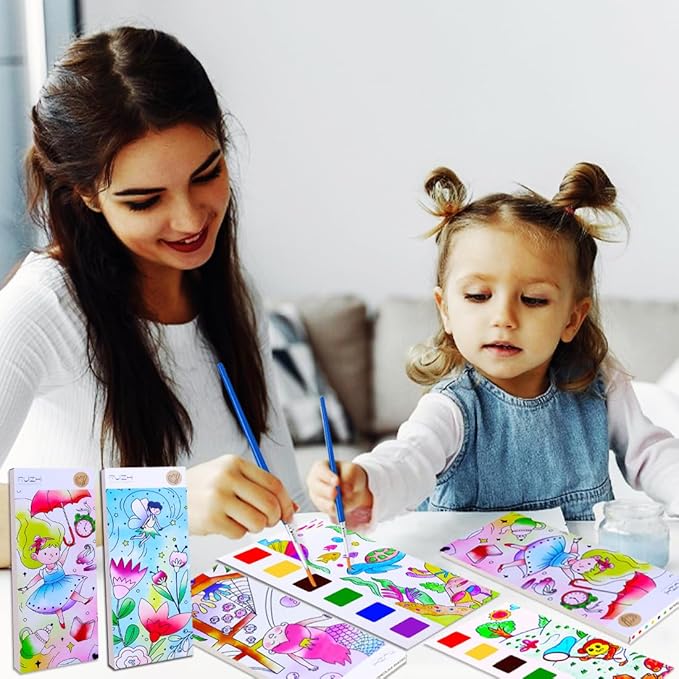 JUNQIU 4Pack Paint with Water Books for Kids Ages 4-8, Mess Free Coloring for Toddlers, Watercolor Coloring Books, Easter Basket Stuffers For Girls Boys, Stocking Stuffers For Kids