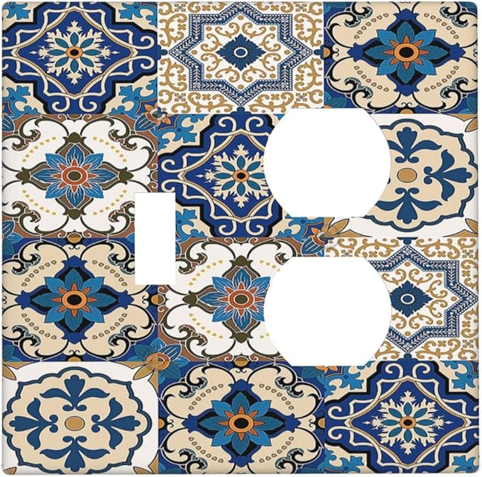 Wallplates Mandala Decorative Tile Talavera Moroccan Tiles 1 Toggle 1 Duplex Switch Plate Electrical GFCI Faceplate Decorative Light Switch Covers for Bedroom living Room Decor