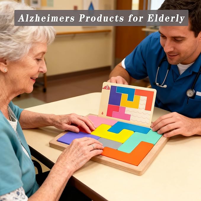 Dementia Activities for Seniors,Wooden Puzzles Gifts,Geometric Cognitive Products & Training Games for Alzheimers Elderly