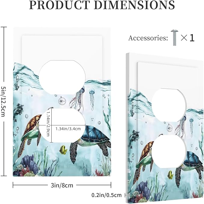 Sea Turtles Sea Coral Seaweed Ocean Jellyfish Outlet Covers 1 Gang Duplex Light Switch Cover Decorative Switch Plates Electrical Receptacle Faceplate Wall Plate for Kids Room Bathroom Decor