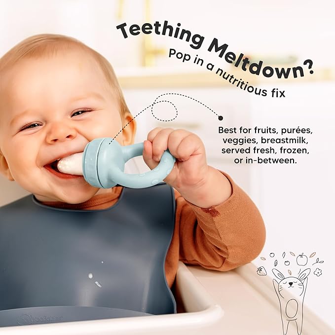 KeaBabies Baby Fruit Feeder 2pk - Silicone Baby Food Feeder for Babies 6-12 Months, Breast Milk Popsicle Teether, Weaning, Pacifier, Freeze Frozen Solid Food, Infant Feeding Essential (Peace)