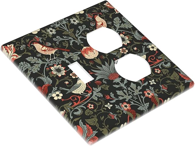 Vintage Birds Berries Mid Century Floral Flower Wallplates 1 Toggle 1 Duplex Switch Plate Electrical GFCI Faceplate Decorative Light Switch Covers for Bedroom Living Room Decor